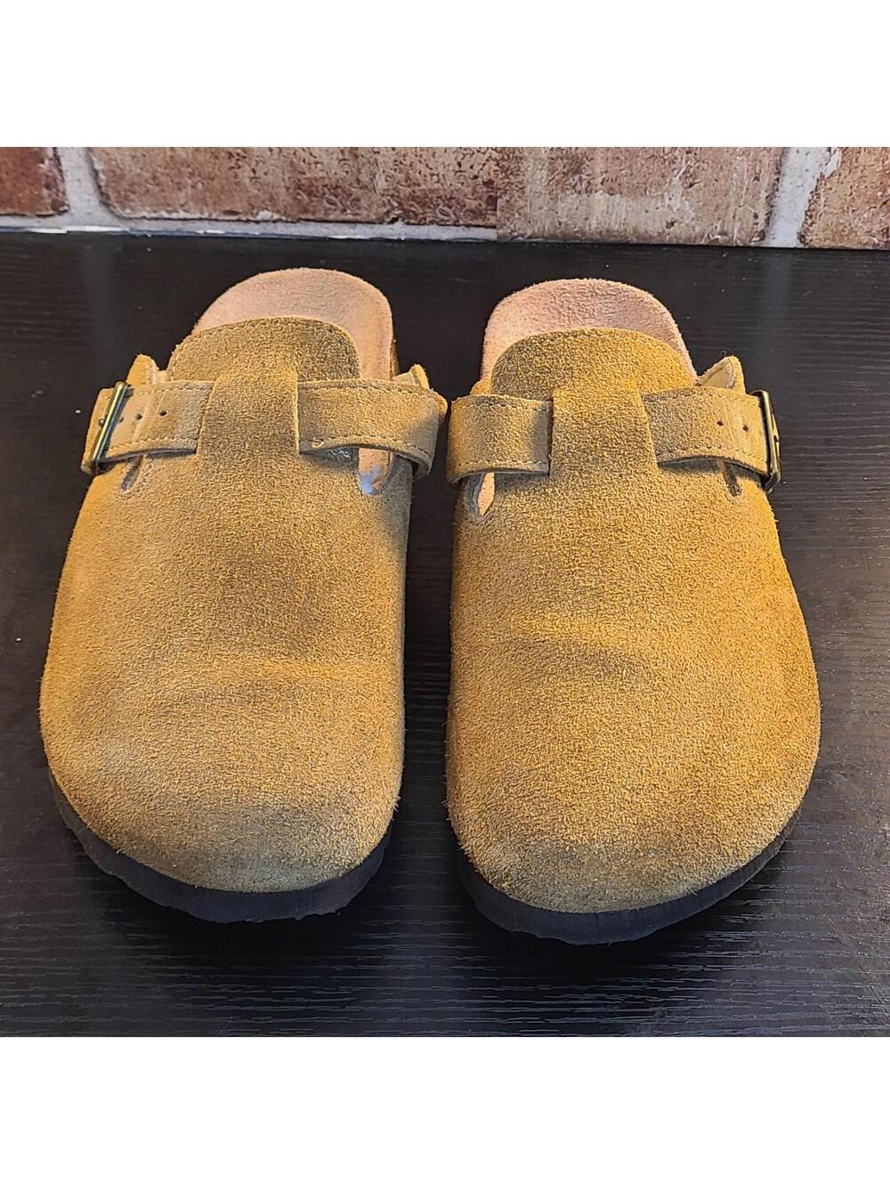 Odoly Suede Clogs Womens Size EU 38 US 7.5 Beige Cork Leather Mules Potato Shoes